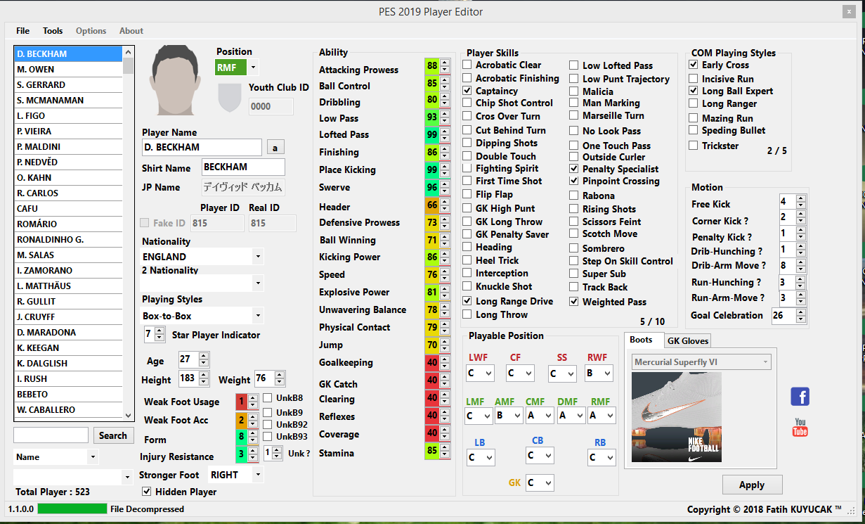 التعديل اللاعبين 2019 Player Editor