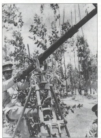Tropas del ejército regular usando un cañón antiaéreo Oerlikon, bastante efectivo contra los aviones italianos, también se uso contra objetivos terrestres