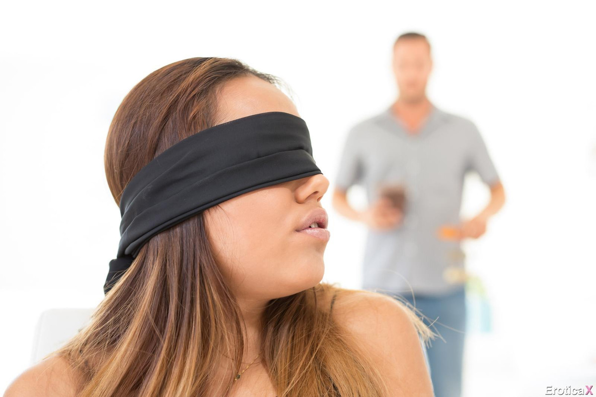 Blindfolded guy teased