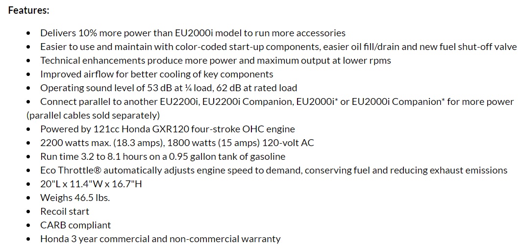 Honda 2000 Generator