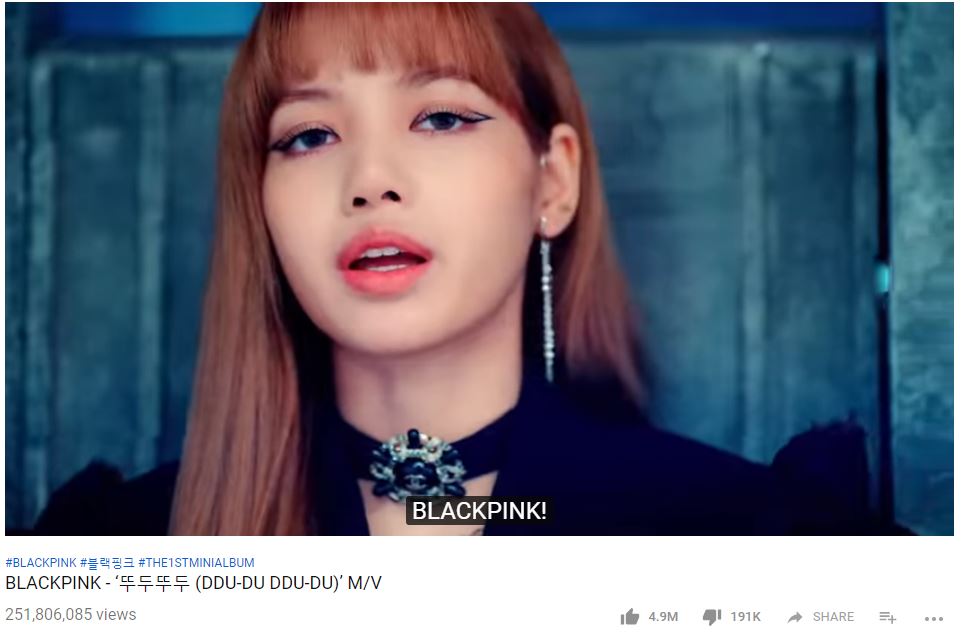 Penonton YouTube MV DDU-DU DDU-DU milik BLACKPINK telah menyentuh 250 juta lebih.