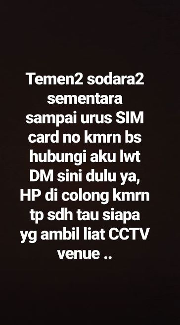 Unggahan Wulan Guritno tentang ponselnya yang hilang.