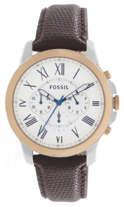 Fossil FS4930 Grant Silver Dial Brown Leather Strap Chronograph Men's ...