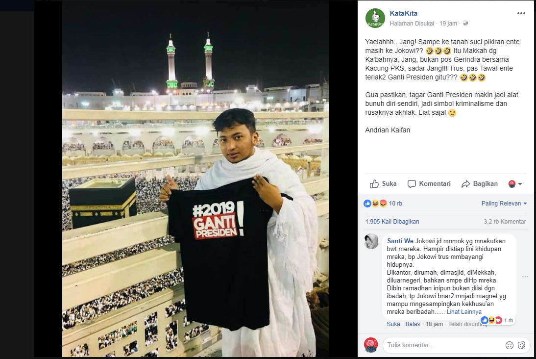 Bawa Kaos #2019GantiPresiden ke Tanah Suci, Pria Ini Dihujat Netizen