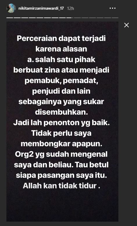 Nikita Mirzani tulis curhatan soal perceraian