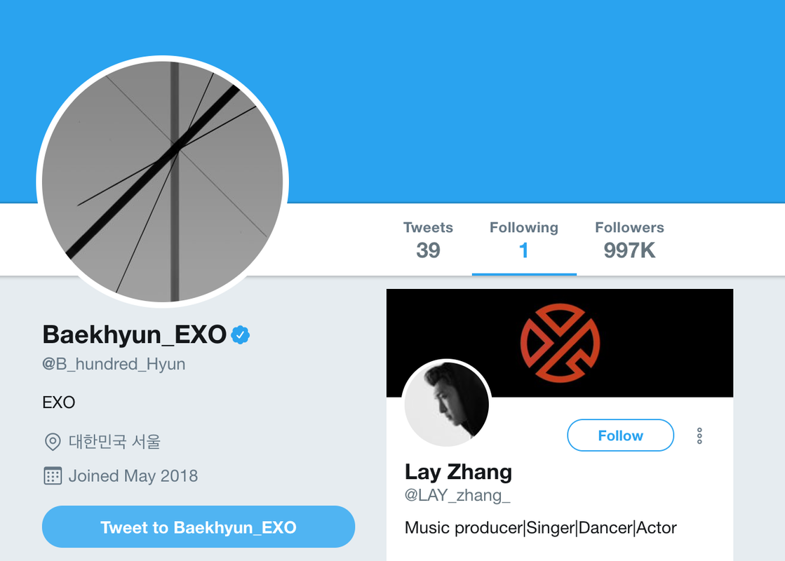 Baekhyun dan Lay EXO saling mengikuti di Twitter