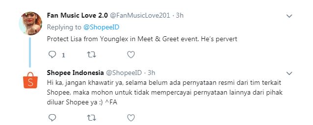 Respon Shopee terhadap pertemuan Young Lex dengan Lisa BLACKPINK (Twitter/@ShopeeID)